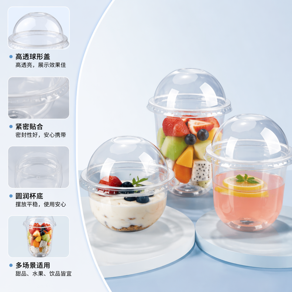 透明波波杯水果杯带盖防漏便携大容量冰饮果汁杯