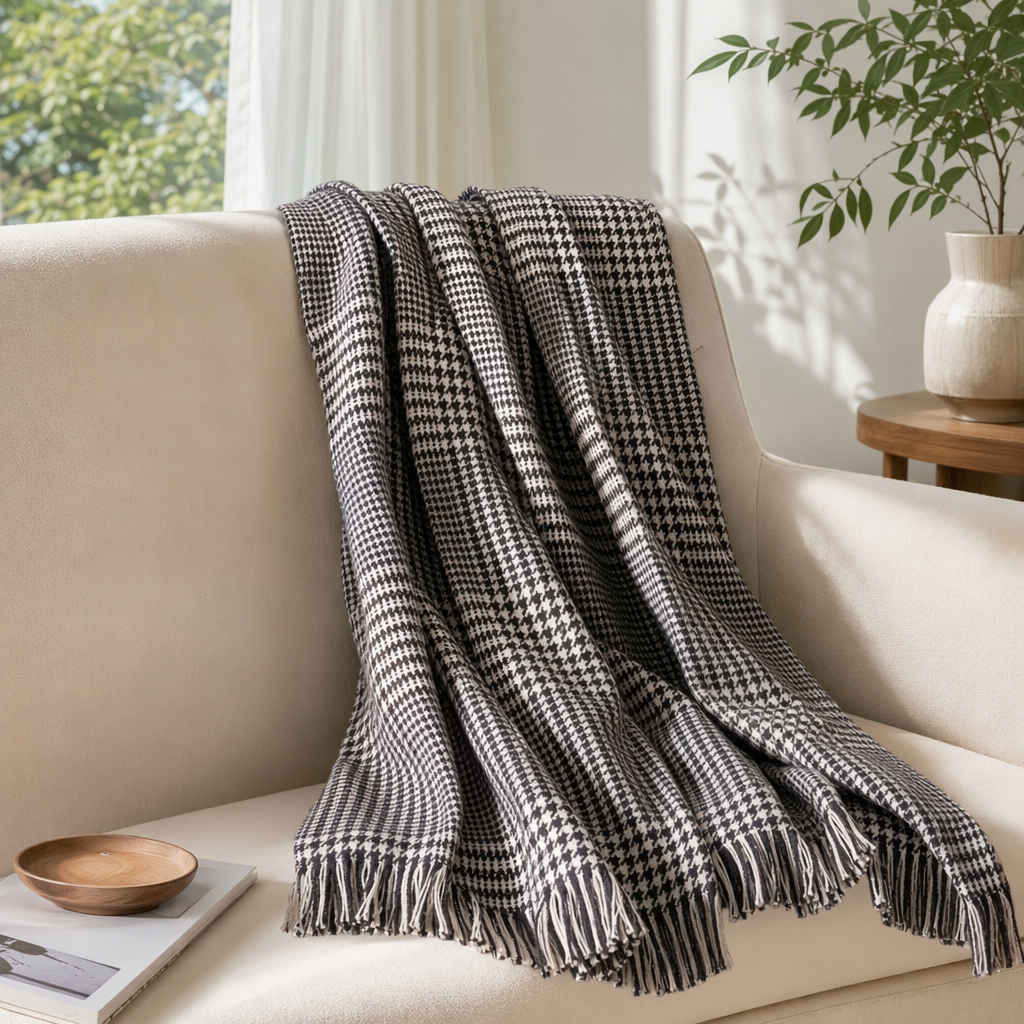This black and white checkered pure cotton scarf is warm, fashionable and versatile for both men and women in autumn and winter details Picture