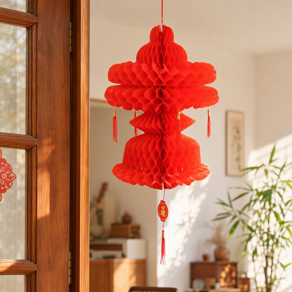 Red honeycomb paper lanterns are simple Chinese-style festive decorations for home use details Picture