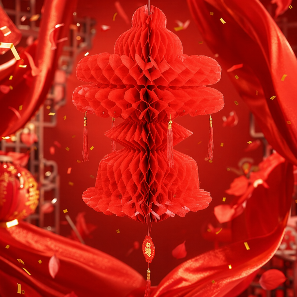 Red honeycomb paper lanterns are simple Chinese-style festive decorations for home use Specification image