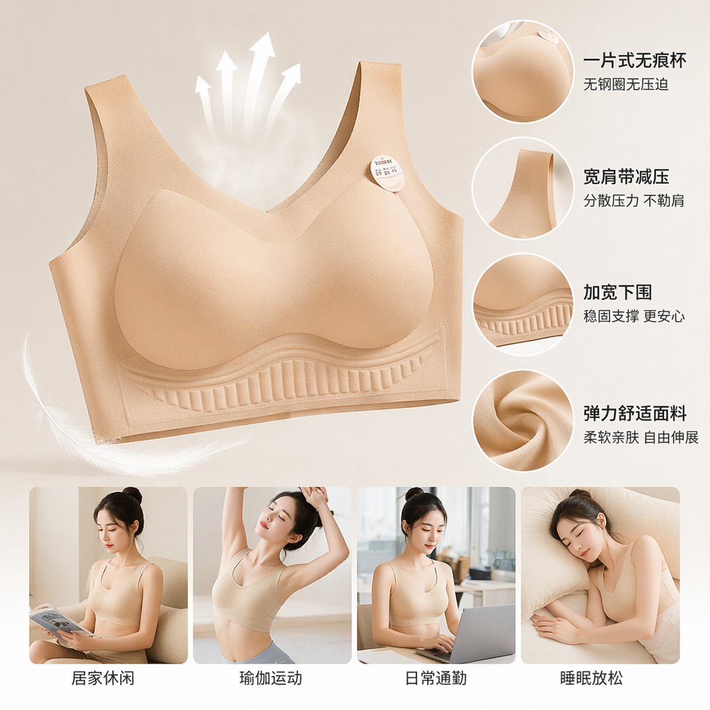 Multi-color, frameless bra: comfortable, breathable, and adjustable women's underwear