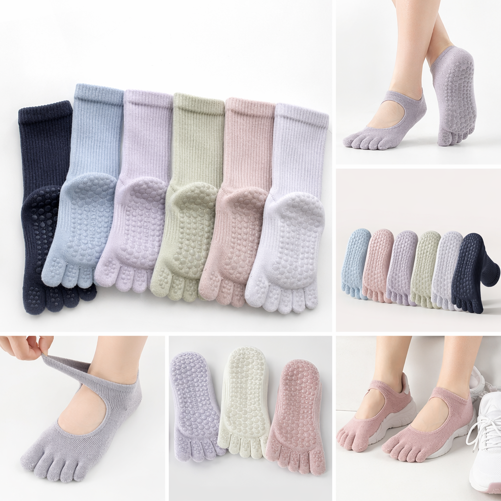 Colorful toe-separating anti-slip socks, unisex pure cotton breathable sports and casual socks