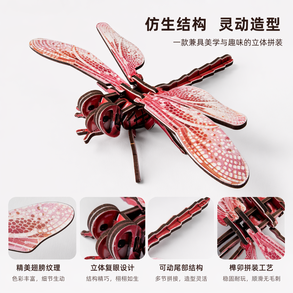 红色蜻蜓模型 仿真收藏级摆件 金属质感精致工艺