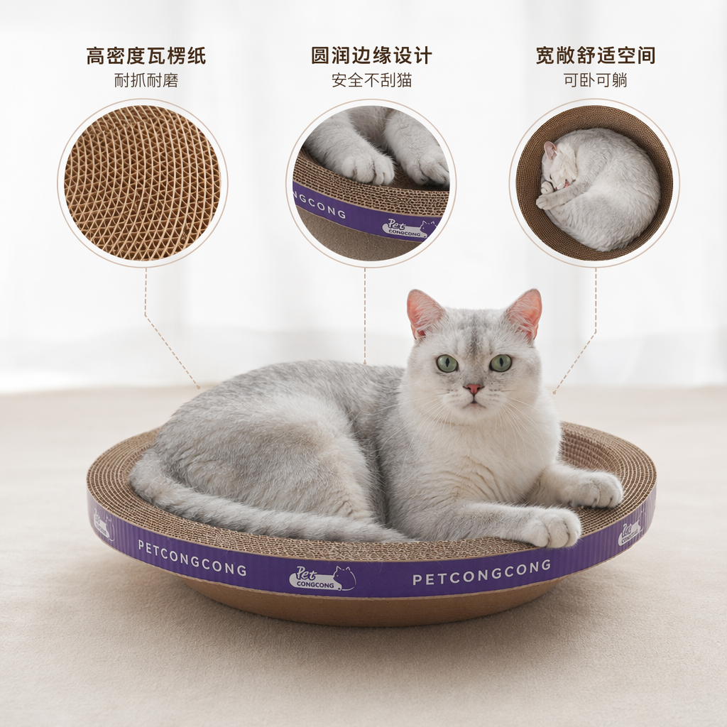 灰色猫咪专用圆形瓦楞纸猫抓盘耐抓磨爪玩具