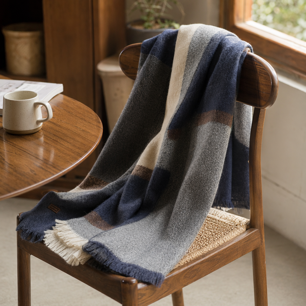 This checkered scarf is made of pure cotton and cashmere blend for both men and women, providing warmth in autumn and winter. It is fashionable and versatile details Picture