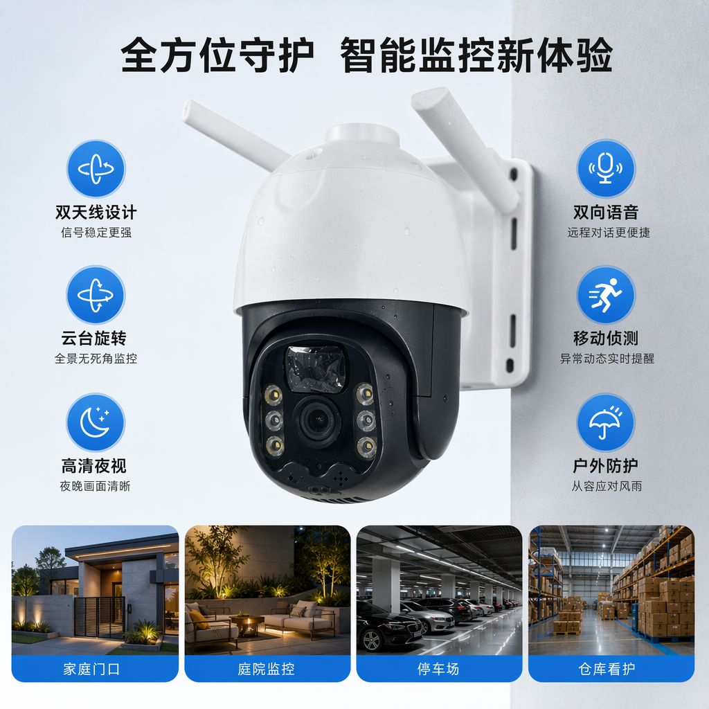White spherical surveillance camera, home high-definition night vision wide-angle intelligent pan-tilt