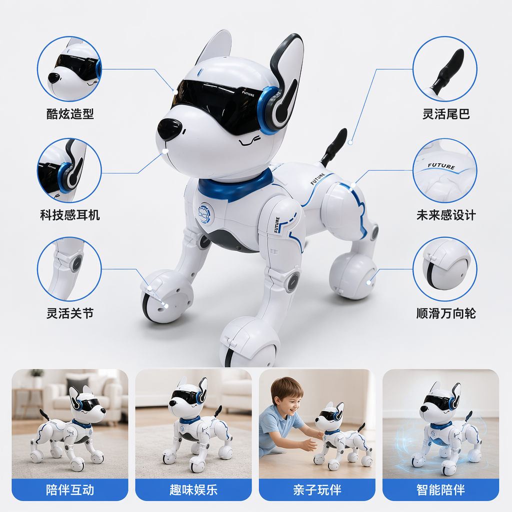 白色机器人狗智能互动宠物玩具可编程遥控仿生机械狗