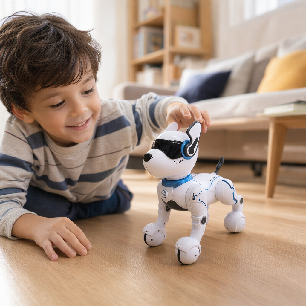 White robot dog, intelligent interactive pet toy, programmable remote control bionic mechanical dog details Picture