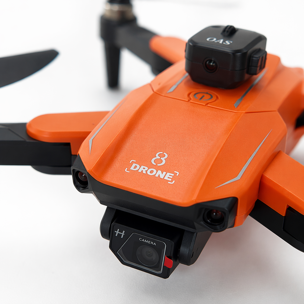 An orange lightweight drone with a black anti-slip remote control for indoor and outdoor flights Application Scenario