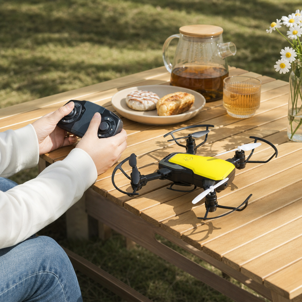 A high-definition and stable remote-controlled aerial vehicle with a yellow and black color scheme details Picture