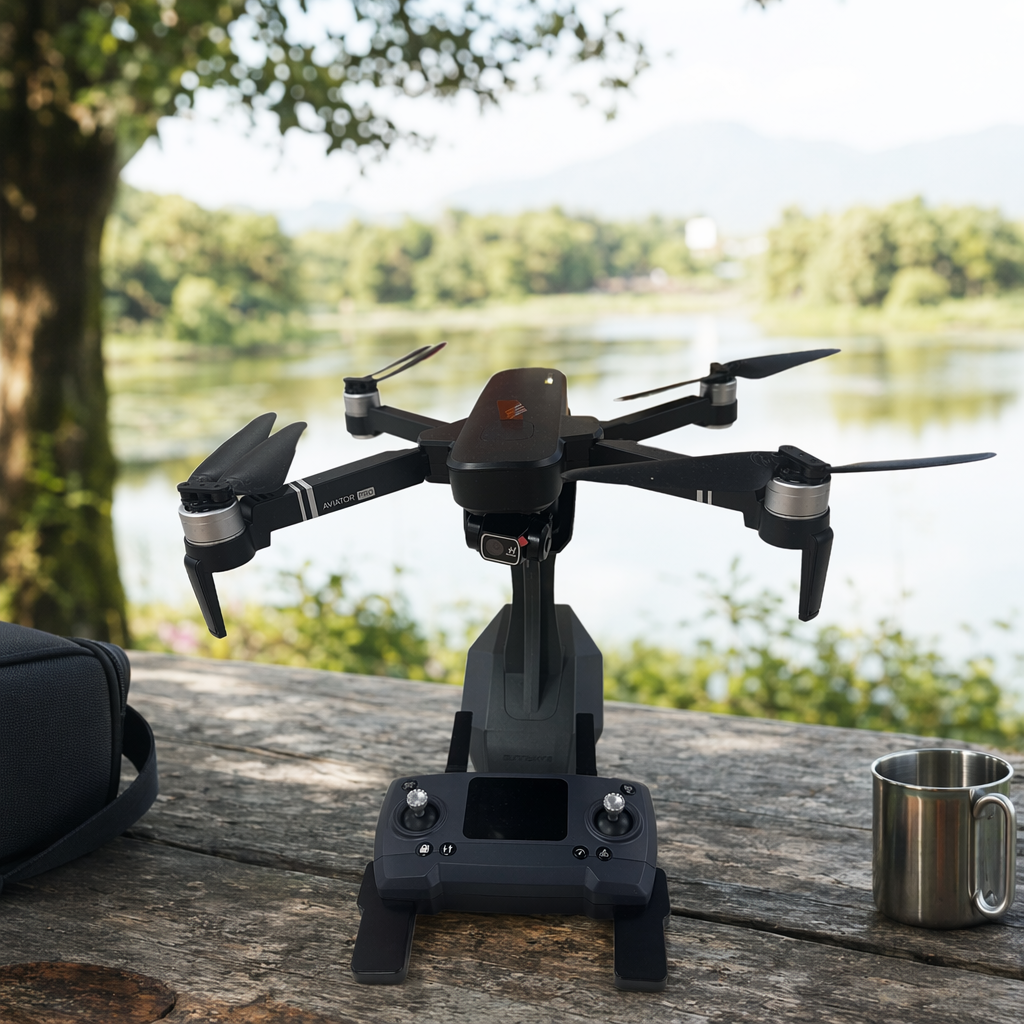 Black drone and remote control aerial photography stabilizer, high-definition camera, foldable and portable details Picture