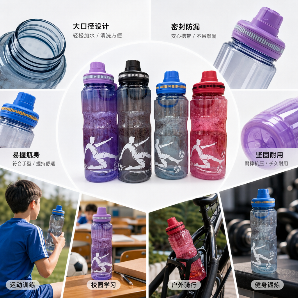 彩色运动水杯 便携防漏大容量健身户外水壶
