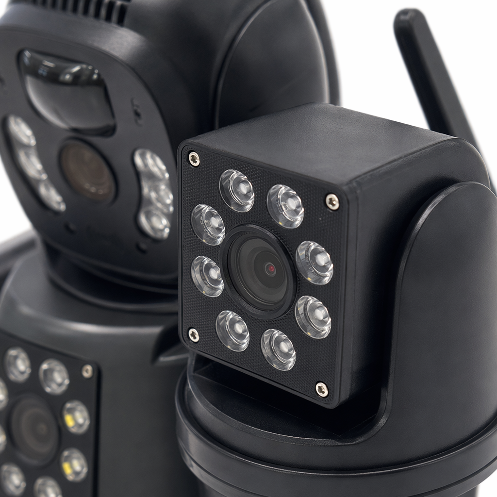 Black multi-lens surveillance camera, high-definition night vision, waterproof, outdoor, for home and commercial use Application Scenario
