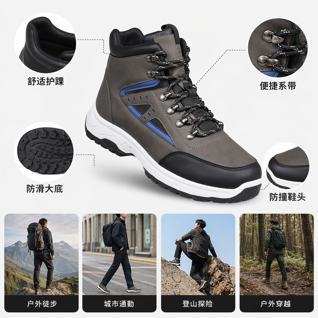 三双不同颜色高帮户外靴 男女同款防滑耐磨登山徒步