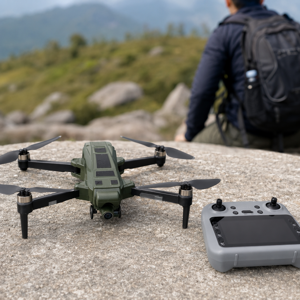 Military green unmanned aerial vehicle (UAV) aerial photography high-definition stabilizer foldable remote control aircraft details Picture