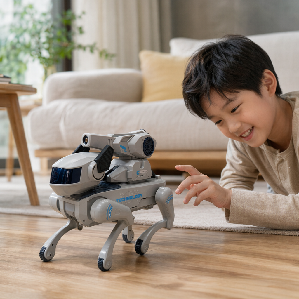 Grayish-white robot dog intelligent interactive pet toy with programmable remote control details Picture