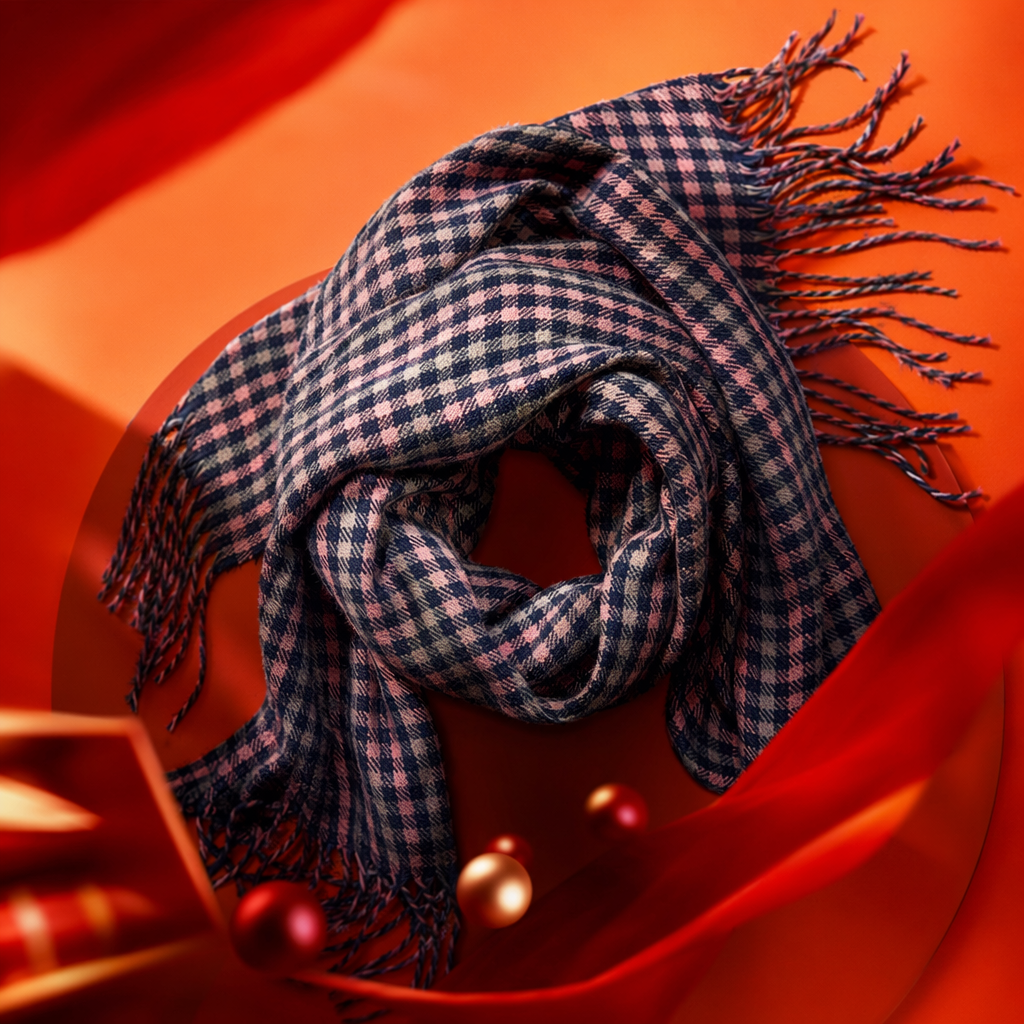 The checkered scarf made of pure cotton keeps you warm and is a fashionable and versatile choice for both men and women in autumn and winter Specification image