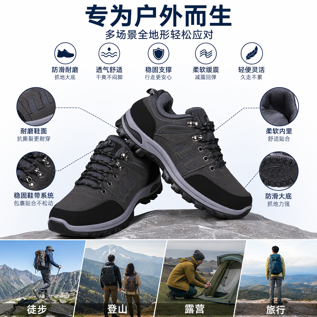 多色户外登山鞋男女士防滑耐磨轻便透气 hiking 鞋