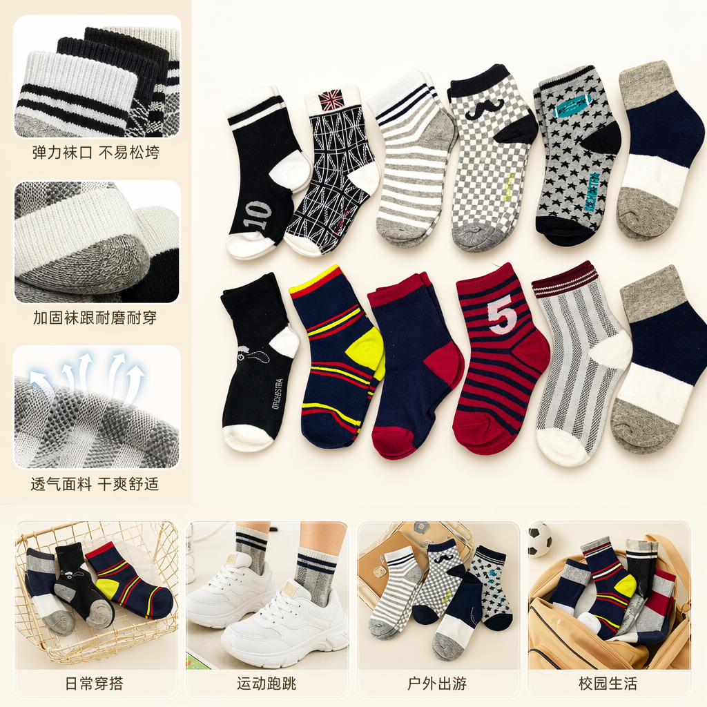 Colorful striped pattern children's socks, pure cotton, sweat-absorbing, anti-slip, comfortable and versatile