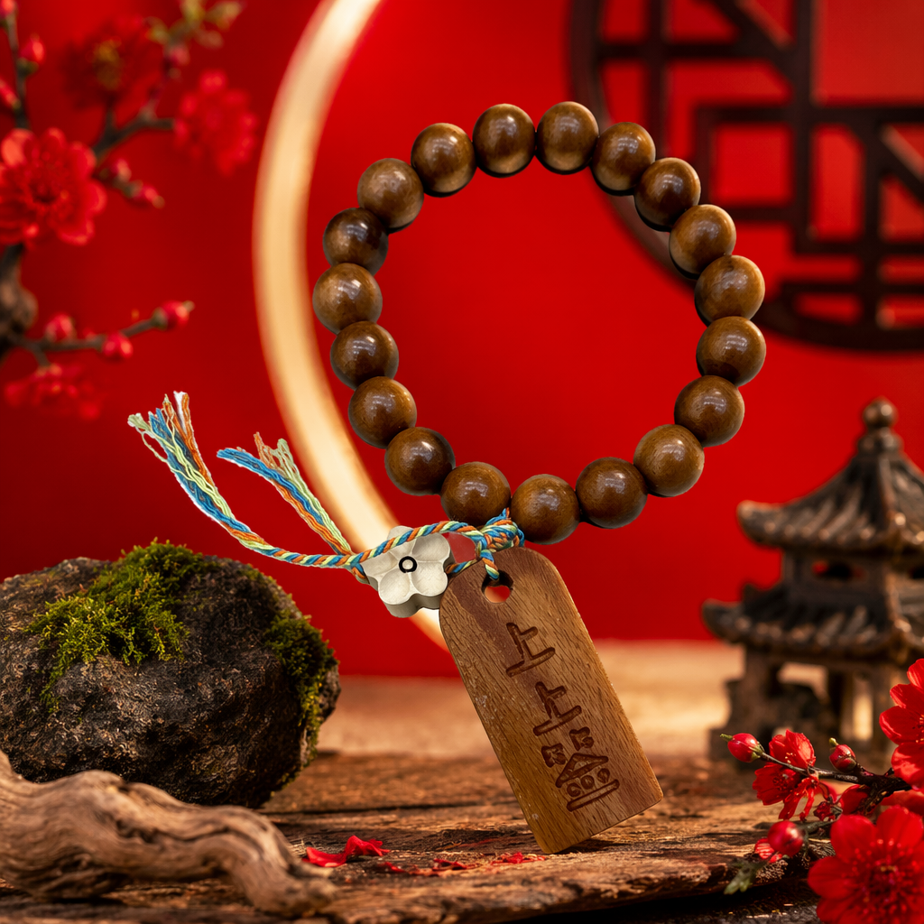 The brown wooden bracelet with colorful tassel engraved wooden nameplate is made of natural wood, simple and fashionable Specification image