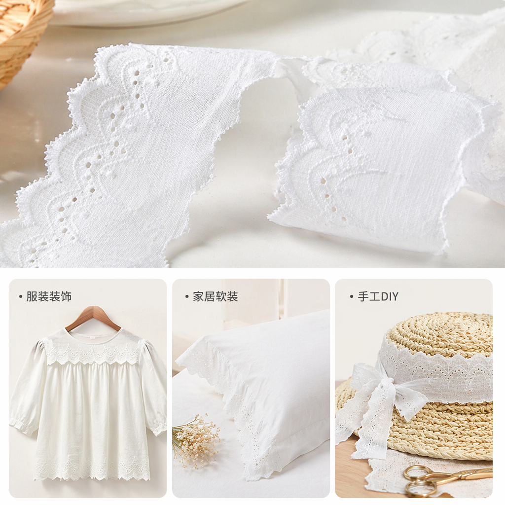 白色蕾丝花边装饰布料 手工DIY缝纫辅料 家居服饰通用图