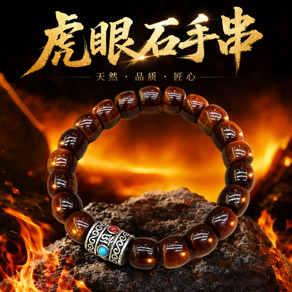 The central silver ornament of the brown beaded bracelet is set with a blue ruby Specification image