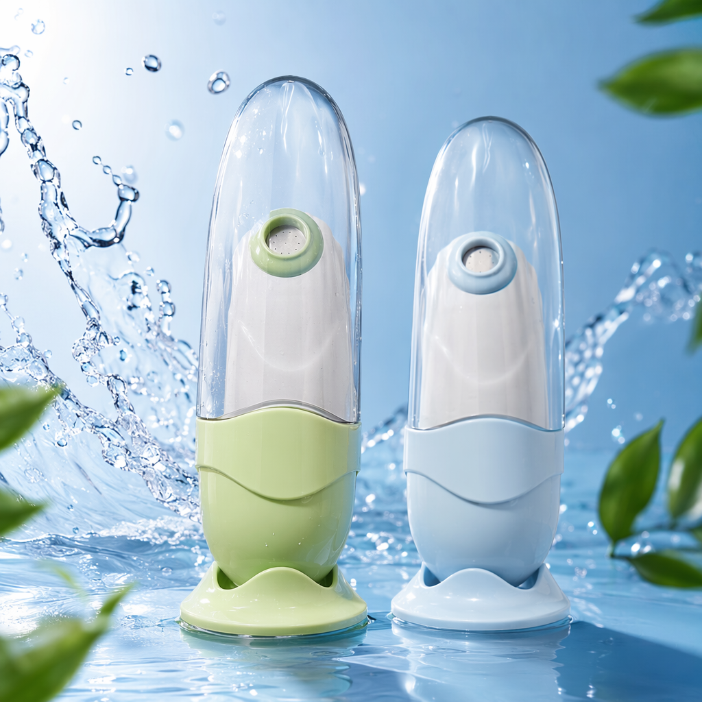 The green and blue portable water rinser is a must-have for travel details Picture