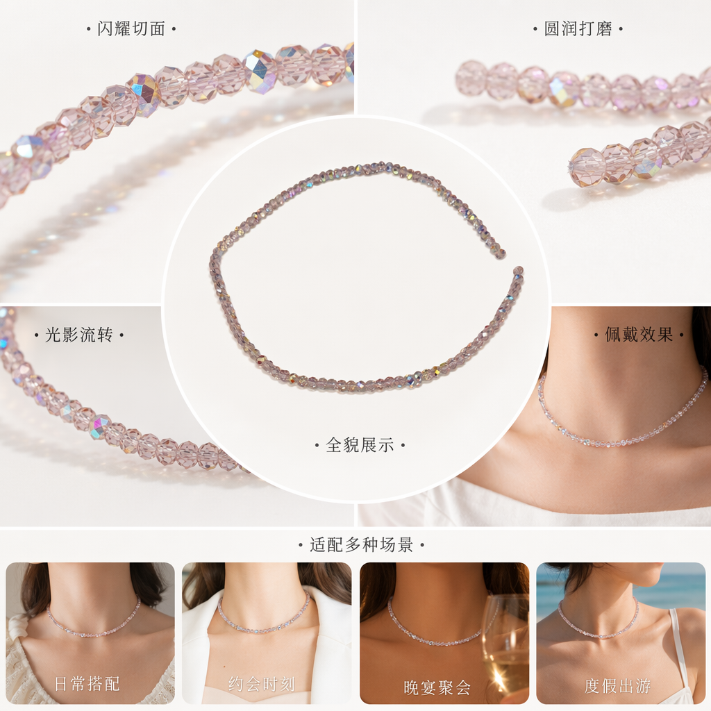 粉色水晶珠串手链天然石手工编织简约时尚配饰