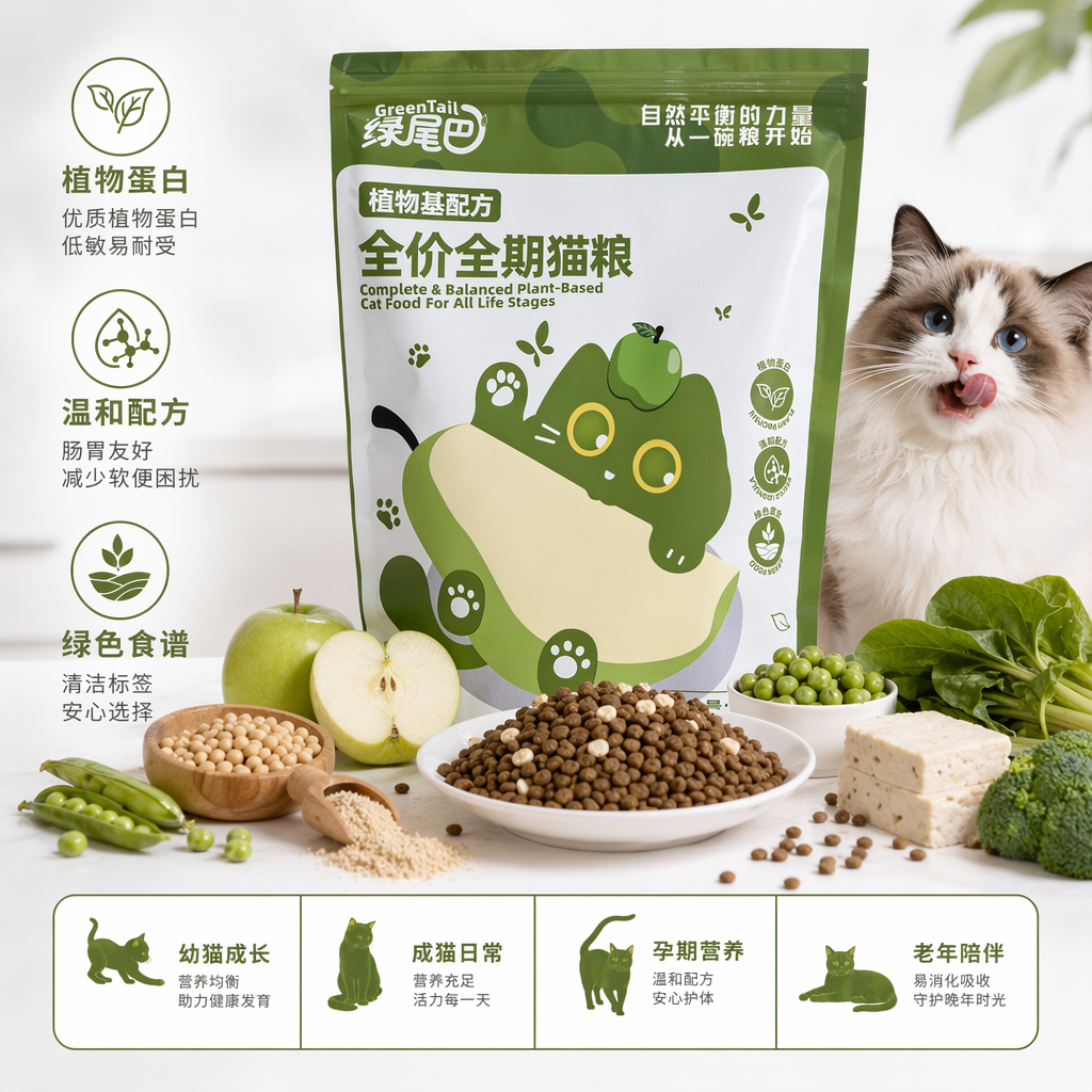 绿色包装袋猫粮天然无谷高蛋白成猫专用图
