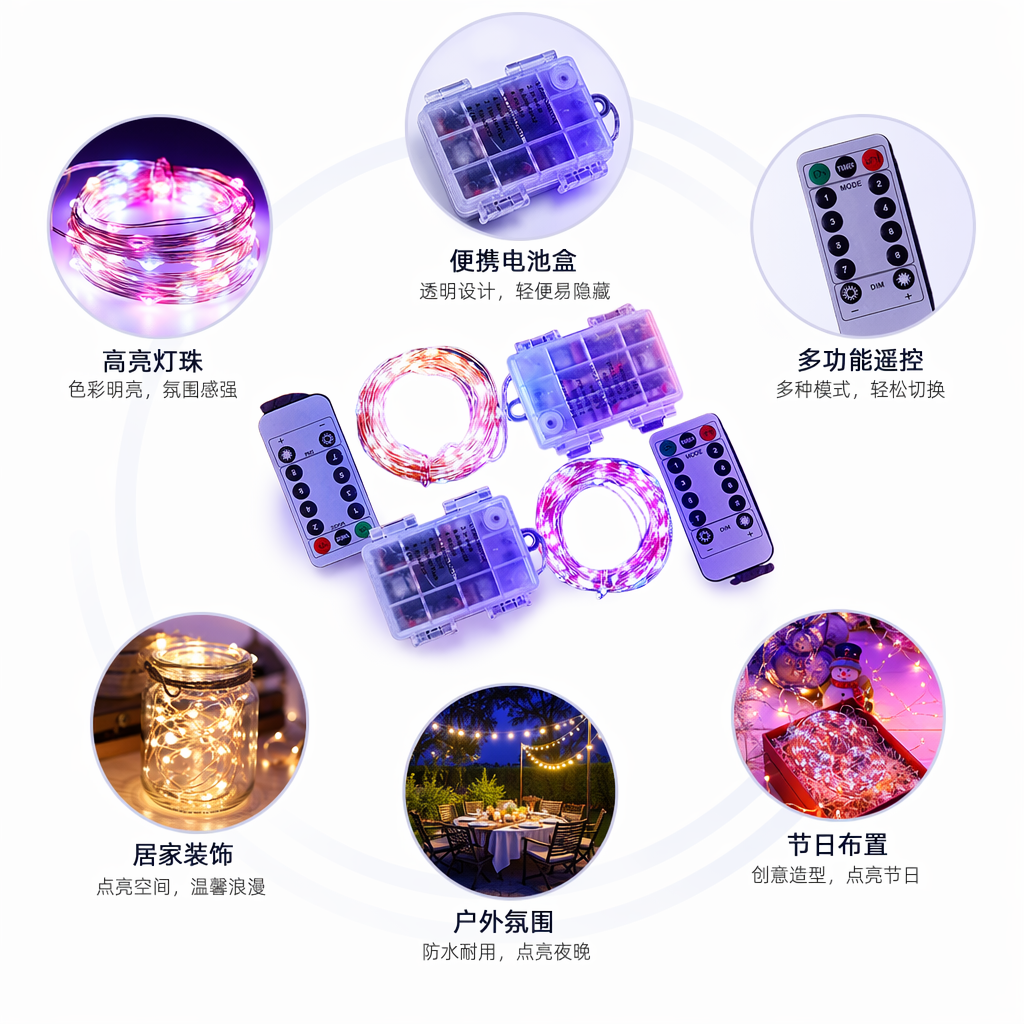彩色LED灯串带遥控器装饰灯节日氛围灯可调光