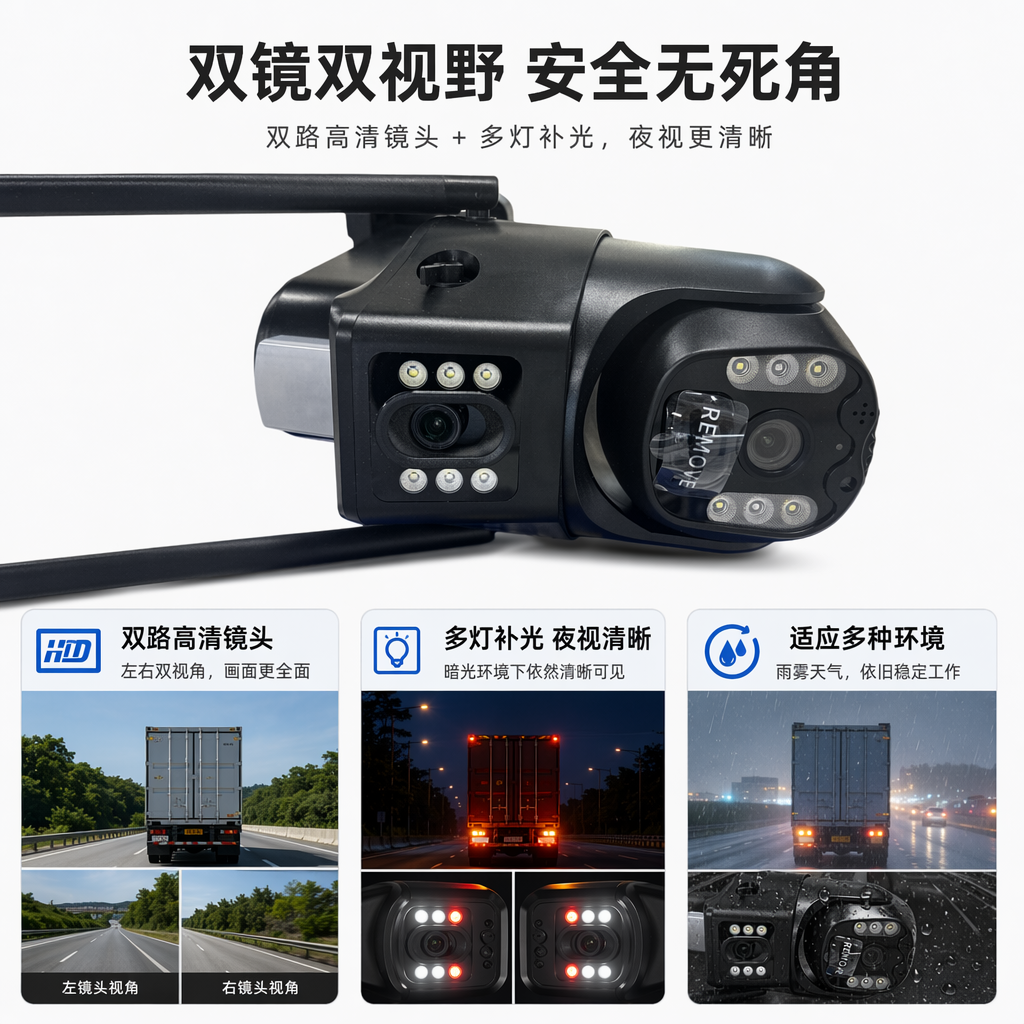 The black dual-lens surveillance camera with a 4-megapixel metal body features intelligent voice recognition for both indoor and outdoor use