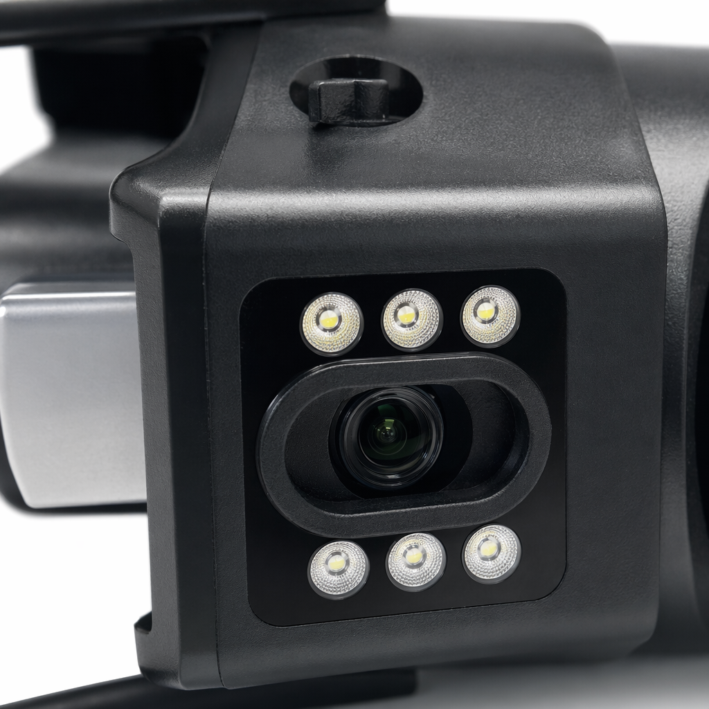 The black dual-lens surveillance camera with a 4-megapixel metal body features intelligent voice recognition for both indoor and outdoor use Application Scenario