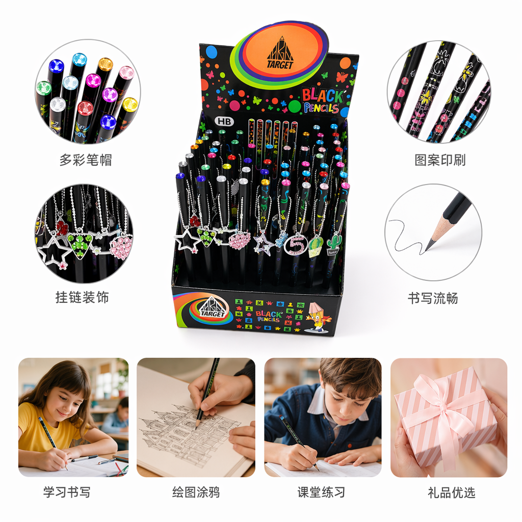 彩色装饰黑色铅笔展示架 木质桌面收纳创意文具摆件