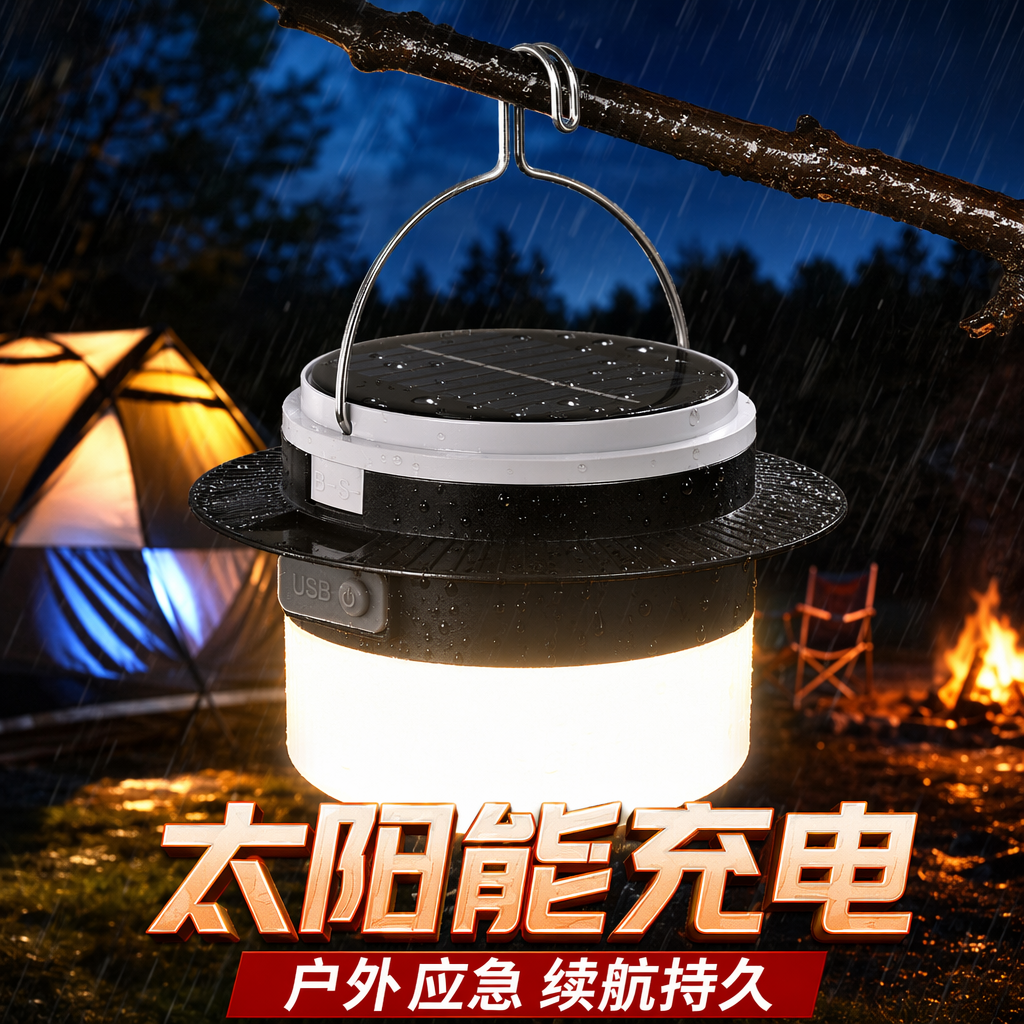 led太阳能灯泡防水蒙古包家用停电应急户外夜市摆摊usb充电灯泡50w细节图