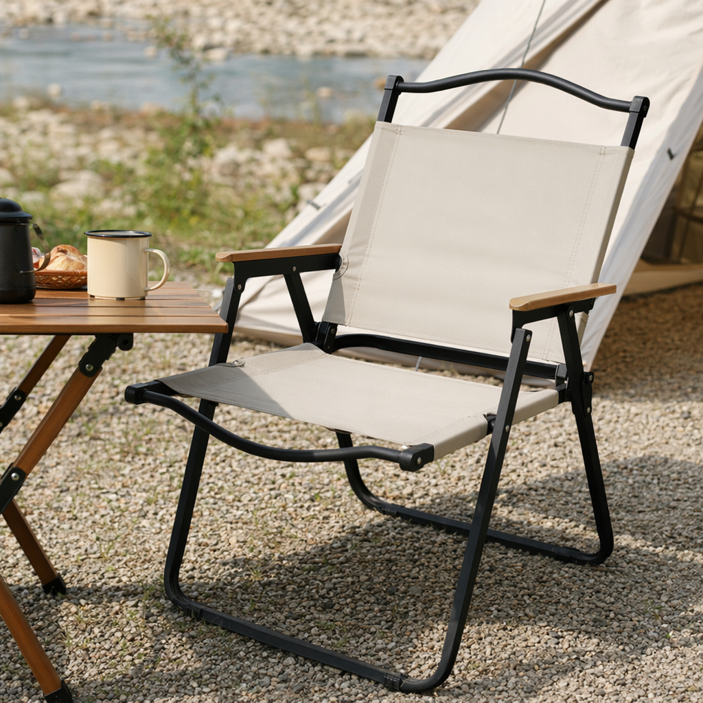 Beige canvas folding chair, thickened and wear-resistant, outdoor household portable and storable small stool details Picture