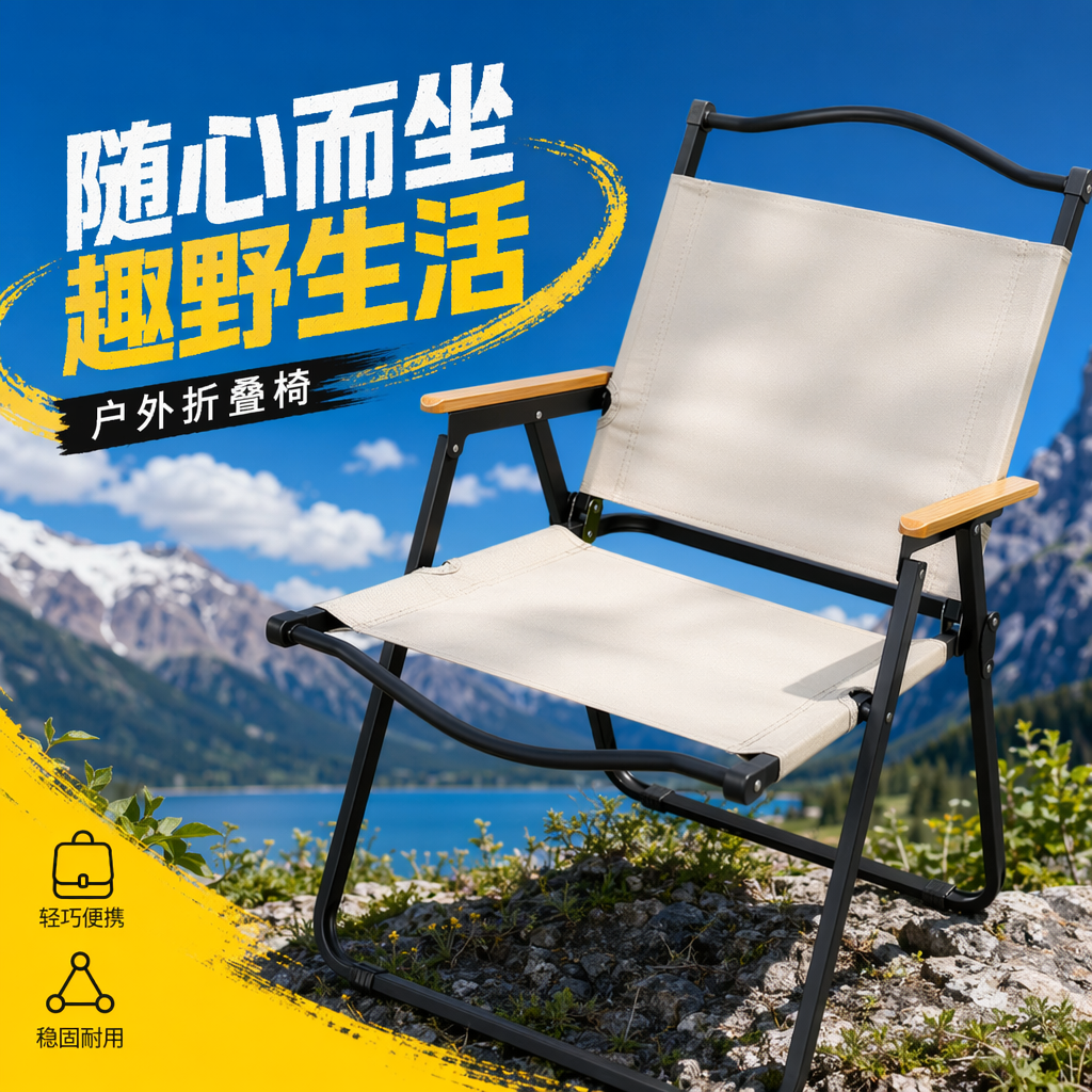 Beige canvas folding chair, thickened and wear-resistant, outdoor household portable and storable small stool Specification image