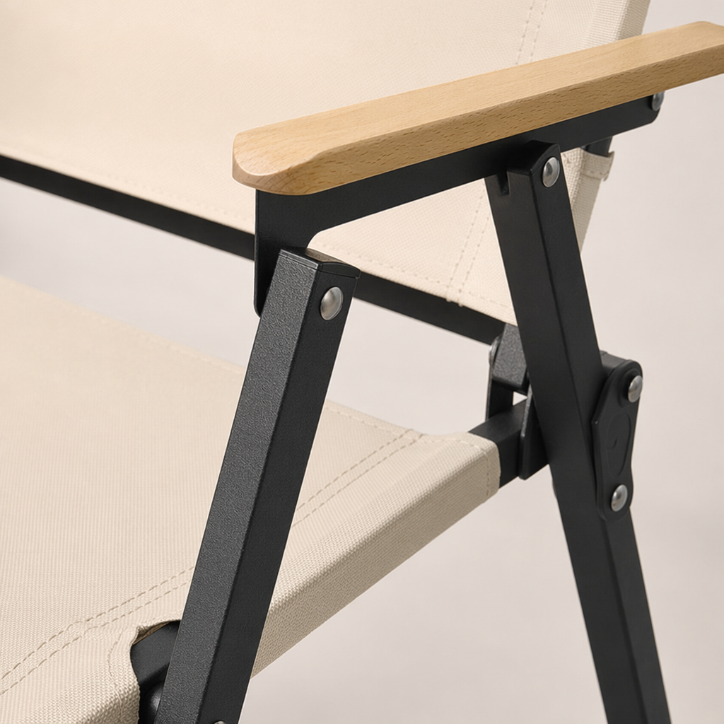 Beige canvas folding chair, thickened and wear-resistant, outdoor household portable and storable small stool Application Scenario