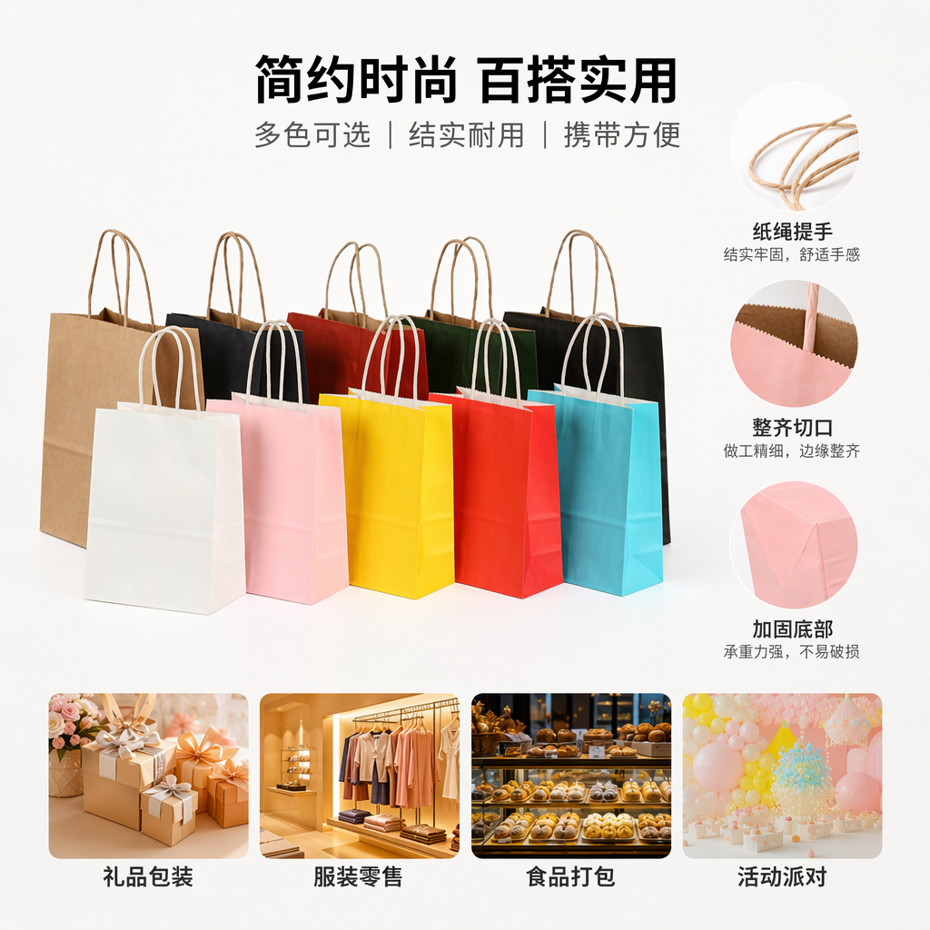 彩色手提外卖礼品袋定制牛皮纸袋圣诞款详情1