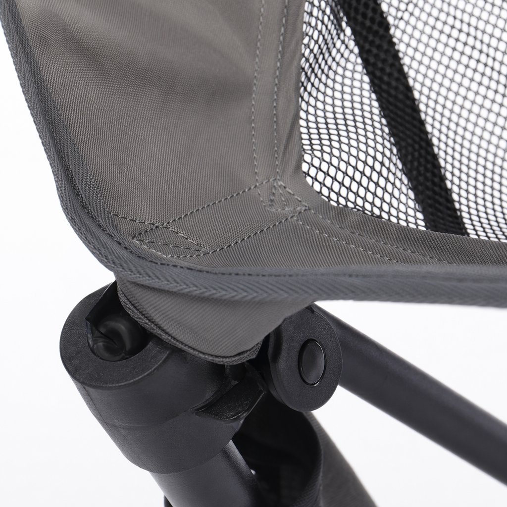The grey folding chair is a portable and lightweight outdoor camping stool that can be stored Application Scenario