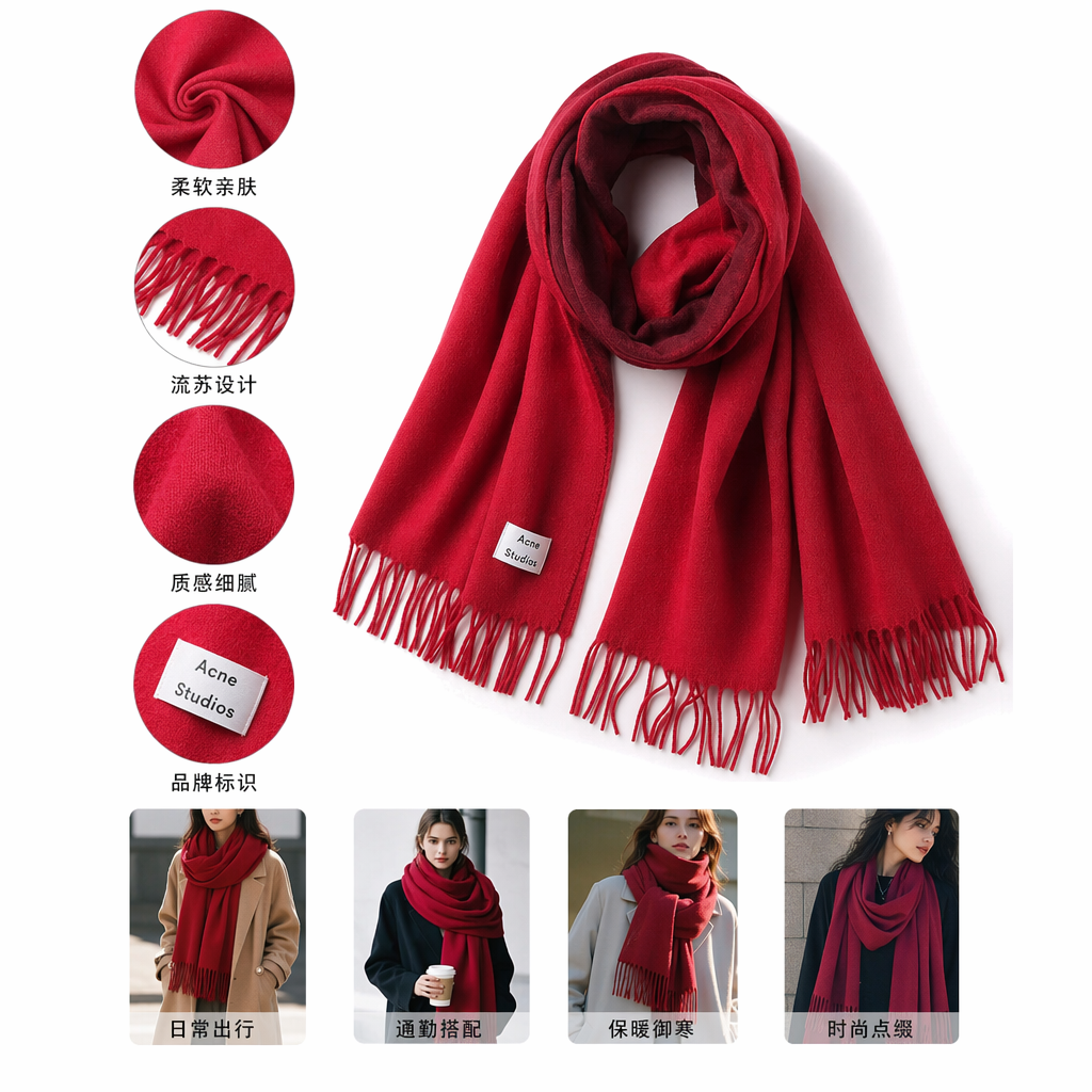 The red gradient cashmere blend scarf is light, soft and suitable for all seasons