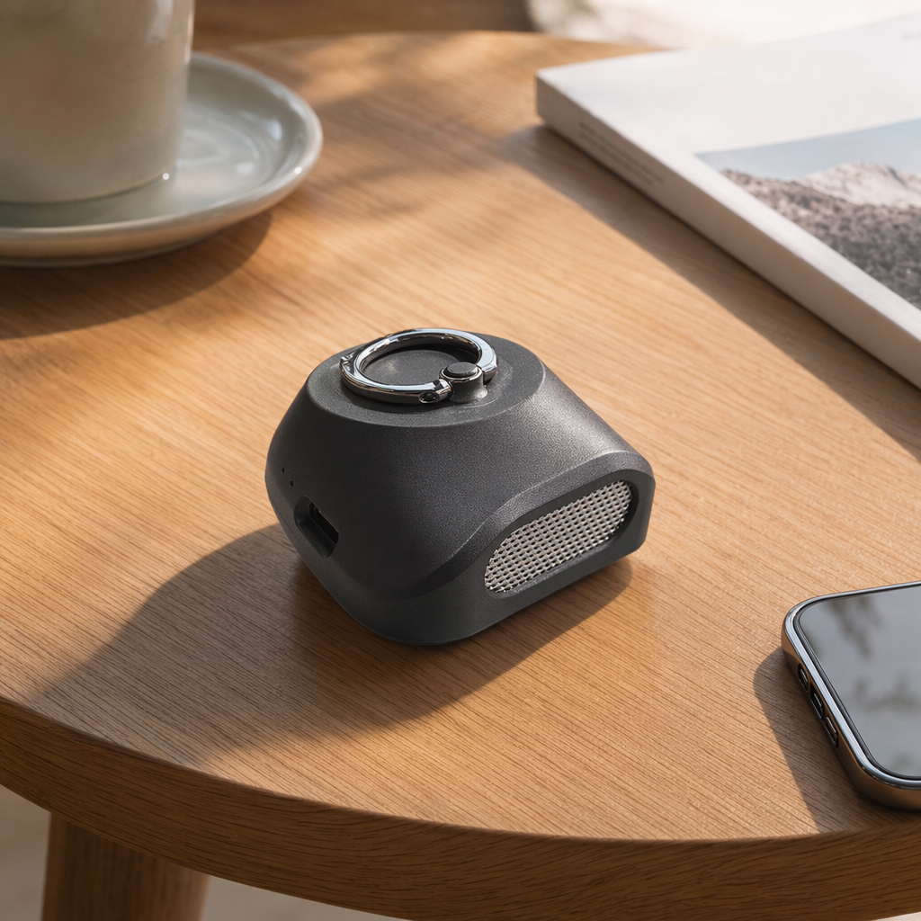 The black smart translation speaker supports real-time translation in multiple languages and can be connected to home audio systems via Bluetooth details Picture