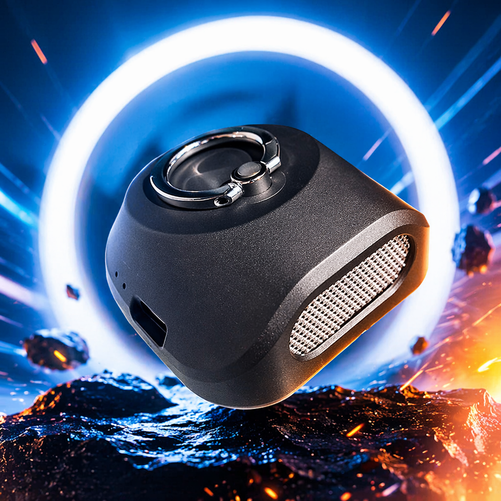 The black smart translation speaker supports real-time translation in multiple languages and can be connected to home audio systems via Bluetooth Specification image