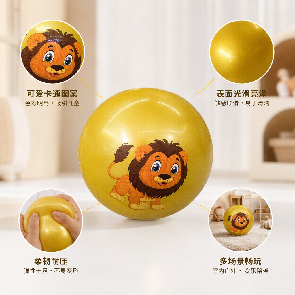 黄色球体狮子图案健身按摩球