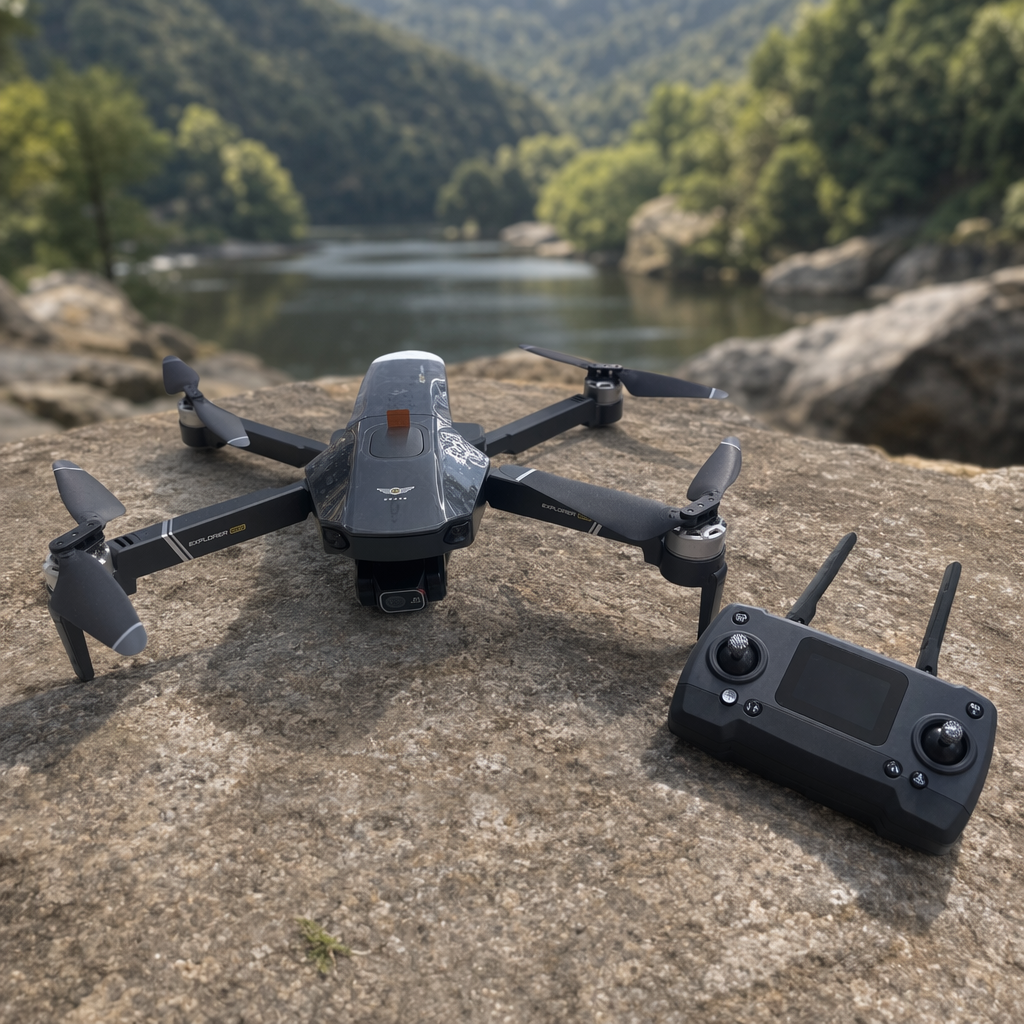 Black drone and remote control 4K high-definition aerial photography stabilizer foldable portable smart remote control details Picture