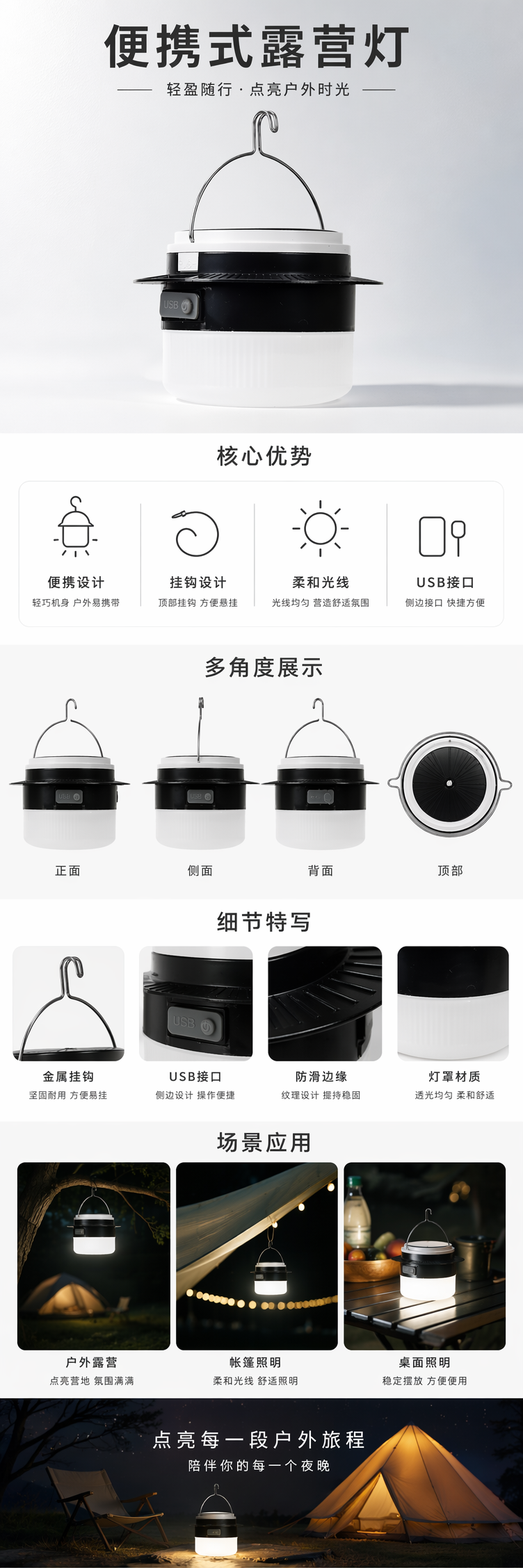 led太阳能灯泡防水蒙古包家用停电应急户外夜市摆摊usb充电灯泡50w详情1
