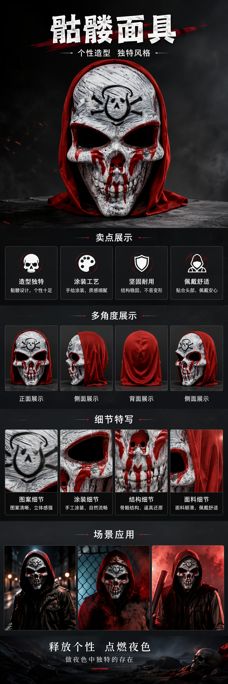 白色骷髅面具 红色边缘 黑色涂鸦红色血迹纹理详情1