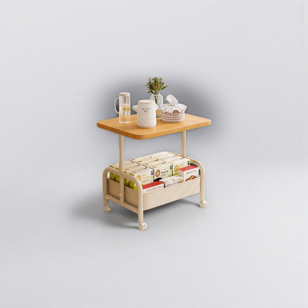 Wooden desktop wheeled storage rack, movable storage rack, simple Nordic style Specification image