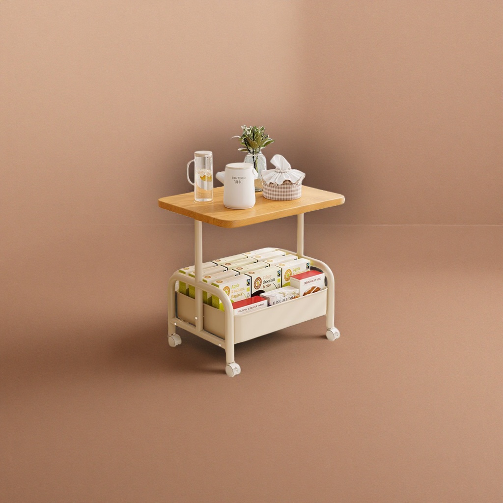 Wooden desktop wheeled storage rack, movable storage rack, simple Nordic style Application Scenario