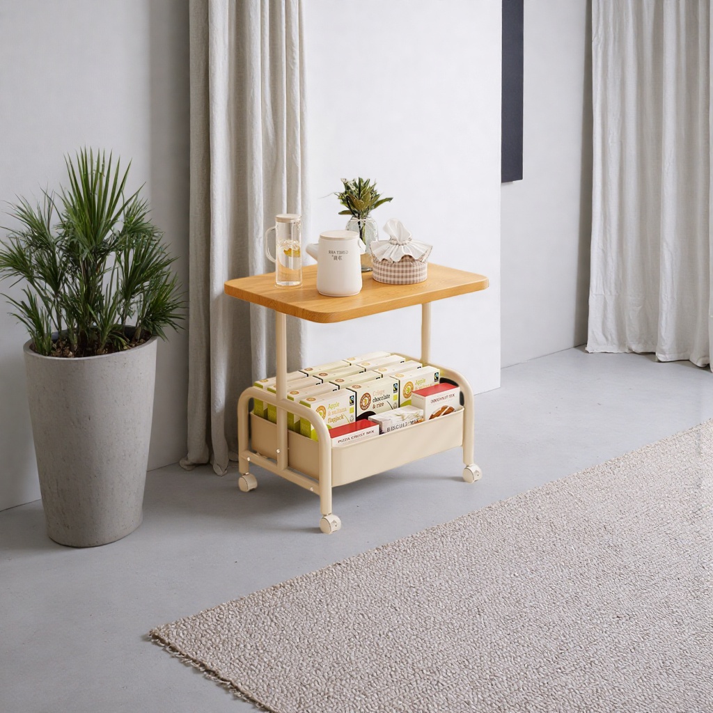 Wooden desktop wheeled storage rack, movable storage rack, simple Nordic style details Picture