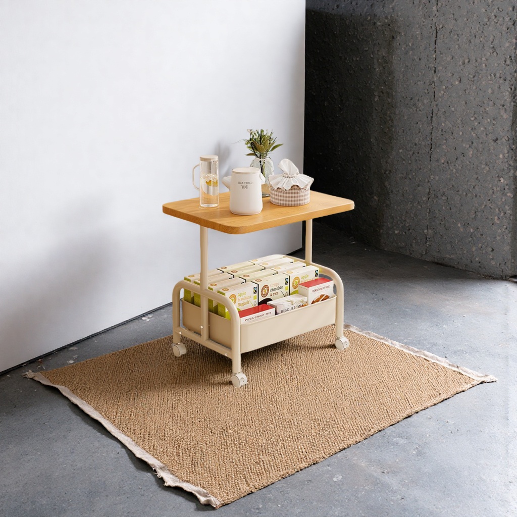 Wooden desktop wheeled storage rack, movable storage rack, simple Nordic style